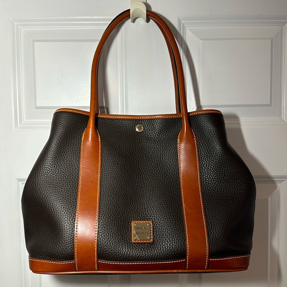 Dooney & Bourke tote, 14 X 10 1/2 x 6 1/2.  Handle drop is 8”.